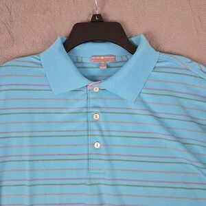 Peter Millar Polo Mens XL Summer Comfort Golf‎ Performance Blue Stripe Crown